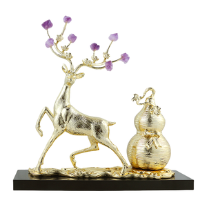 Statue de cerf de luxe en alliage, directement de l'usine, avec bois de cerf en améthyste naturelle et gourde Wu <span class=keywords><strong>Lou</strong></span>, décoration Feng Shui porte-bonheur, vente en gros, cadeau pour la maison et <span class=keywords><strong>le</strong></span> bureau - Product Image 6