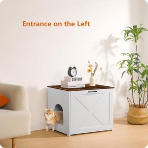 Mueble <span class=keywords><strong>para</strong></span> Arenero de Gatos Oculto, Entrada Reversible (Izquierda o Derecha), Baño, <span class=keywords><strong>Mesa</strong></span> Auxiliar, Blanco y Marrón Rústico - Product Image 4