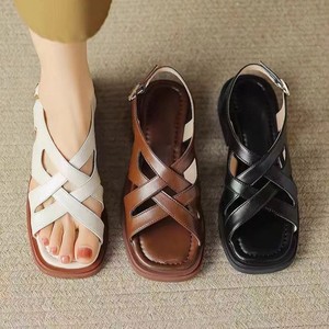 <span class=keywords><strong>Sandali</strong></span> Gladiatore Donna Open-toe Bassi con <span class=keywords><strong>Tacco</strong></span> Piatto, Nuovo Stile Estivo 2026, Minimalisti con Cinturini Intrecciati Incrociati e Fibbia Singola - Product Image 1
