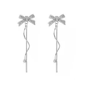 Bowknot Rhinestone Drop <b>Earrings</b> Long <b>Tassel</b> Chain Party Fashion Jewelry For Women - Product Image 5