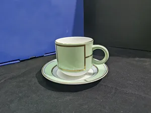 Juego de Platos de Porcelana Pastel con Borde Dorado, Platos para Servir, Tazas y Platillos para Té, Vajilla para el Hogar y Hoteles - Product Image 4