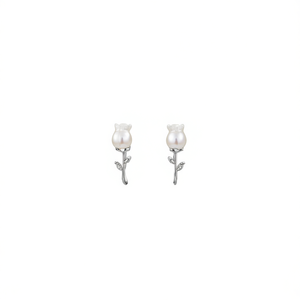 Boucles d'oreilles clous fleur en perles de culture blanches champagne, argent 925, qualité AAA, bijoux romantiques pour femme, à porter au quotidien - Product Image 1