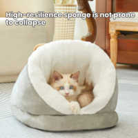 Coussin pour animaux de compagnie semi-fermé, chaud et épais pour l'hiver, résistant à l'usure, type sac de couchage, grand espace pour petits et moyens animaux