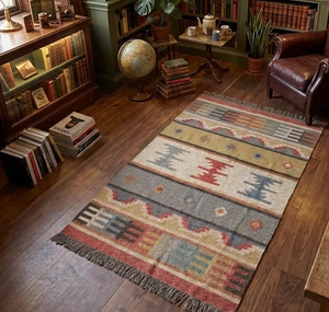 Southwestern Geometric Handwoven Wool Jute Tribal <b>Kilim</b> <b>Runner</b> Rug Boho Farmhouse Carpet for Hallway Rustic Home Floor Deco - Product Image 1