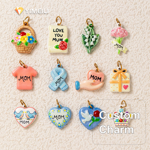 Pendentif YIMEILI en acier inoxydable plaqué or PVD 18 carats, émail, pour <span class=keywords><strong>la</strong></span> fête des Mères, motif cœur œillet, breloque cadeau DIY pour collier - Product Image 1