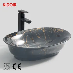 Kidoir Hot Sale Europe Style Bathroom Counter Top Sink Supply Ceramic Marble Design Art Hand Wash Basin