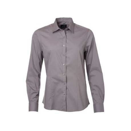 Classic Ladies' Longsleeved Poplin Shirt in XS XL Sizes Easy-Care Blended Fabric Stand Collar with Lace Decoration for Office
