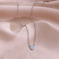 Collar con Colgante Redondo de Ópalo en Oro Rosa, Joyería Fina de Moda, Cadena de Ópalo de Acero Inoxidable para Mujer