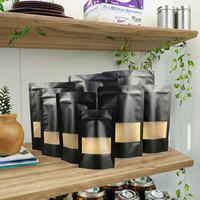 Emballage Personnalisé Imprimé Refermable Noir Mat, Sachet Alimentaire Doypack en Papier Kraft avec Fenêtre et Fermeture Zip