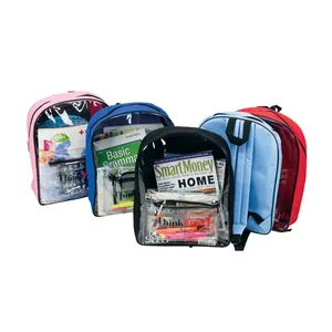 clear pvc backpack with 600D polyester backing and exterior zipper pocket