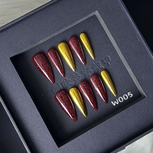 1-5クリスマス手作りプレスオンネイル10個ロングヒントスクエアアーモンドスティレット蝶デザイン接着指用つけ爪 - Product Image 3