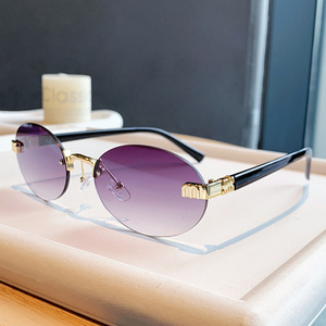 Retro <b>Frameless</b> Oval Sunglasses Metal Gold <b>Frame</b> UV400 Protection Unisex Outdoor Fashion - Product Image 2
