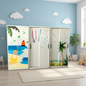 Armoire moderne en acier imprimé à 2 portes coulissantes pour chambre et salon avec motif floral, taille personnalisable - Product Image 1