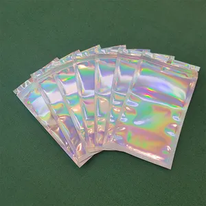 Custom ECO transparent Resealable hot seal candy food Storage clear mylar silver laser holographic Packaging Zipper lock Bags