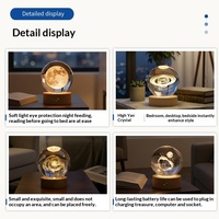 Boule de cristal 3D gravée créative transfrontalière avec base en bois illuminée – Décoration et cadeau pour Noël, Nouvel An, Halloween, Pâques