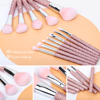 Penjualan Pabrik 12 Pcs Kuas Makeup Mewah untuk Perjalanan, Set Kuas Makeup Berlian Bulu Lembut Portabel, Peralatan Kecantikan