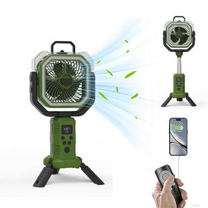 Ventilateur portable à brumisation d'eau pour le camping avec télécommande, affichage numérique, oscillation, fonctionnant sur batterie, utilisation en extérieur, corps en plastique vert - Product Image 1