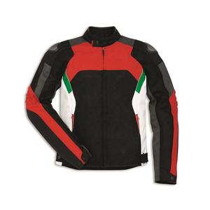 Vestes en cuir de vache véritable de haute qualité respirantes pour hommes, course de moto, patchwork à rayures rouges, textiles - Product Image 1