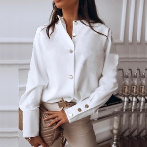 Damen-<span class=keywords><strong>Cardigan</strong></span> mit Kragen, langärmlig, einfarbig, Button-Down-Hemdbluse - Product Image 1