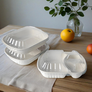 Boîtes à lunch jetables ovales en pulpe de papier 1000 ml avec couvercle, conteneur biodégradable pour plats à emporter - Product Image 4