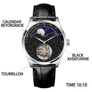 Montre mécanique automatique à tourbillon avec logo personnalisé, 40 mm, acier 316L, saphir, calendrier rétrograde, cadran secondes, montre-bracelet OEM - Product Image 3