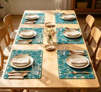 Set de table transparent bleu floral en PVC, imperméable, résistant à l'huile, écologique, antidérapant, ajoute une protection décorative à la cuisine