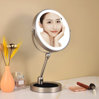 Nouveau miroir de maquillage pliable avec cadre métallique, éclairage LED double face, bande lumineuse intelligente, interrupteur tactile, grossissement 5X-10X