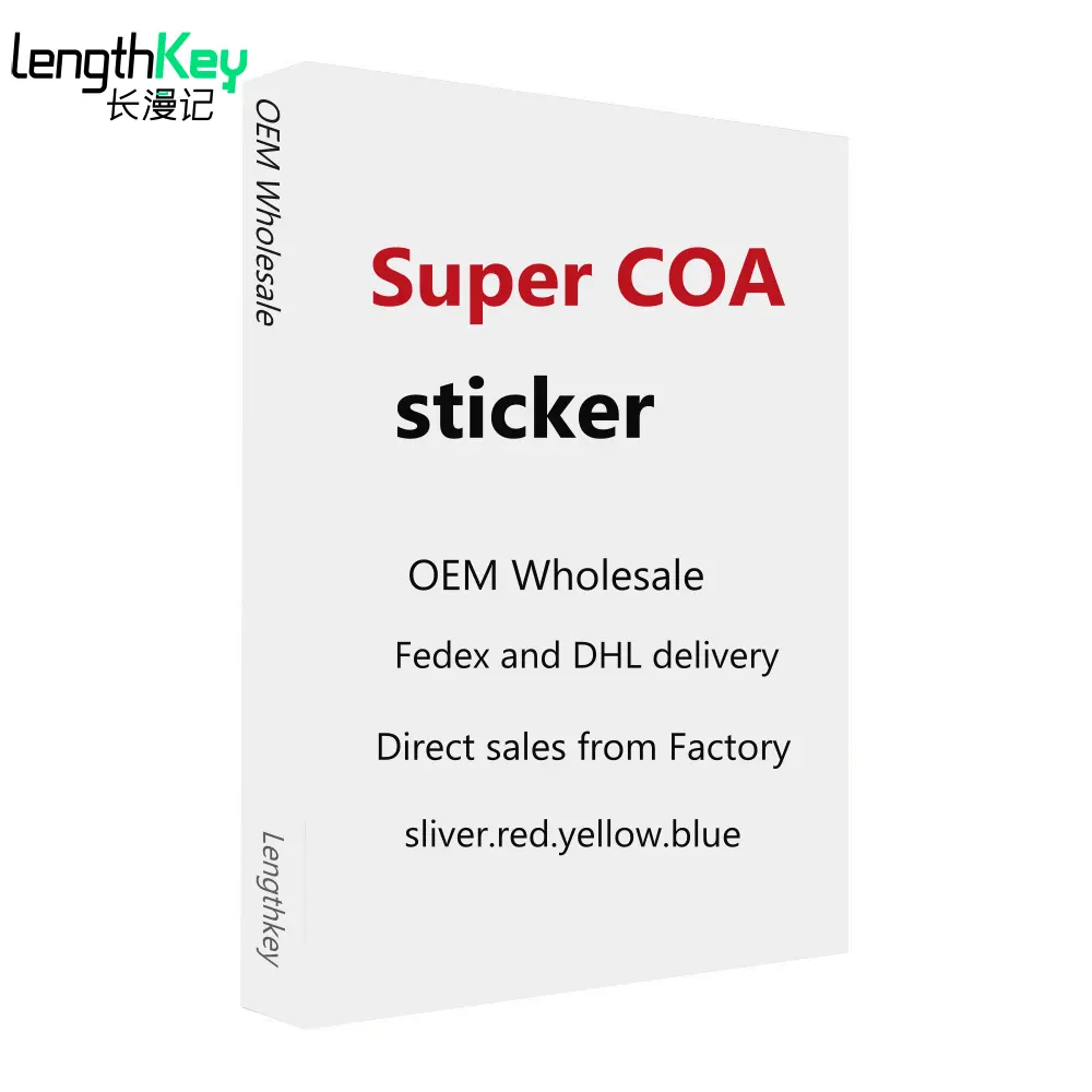 Vendita diretta da fabbrica Super COA win adesivi in sliver rosso giallo blu con garanzia completa include consegna Fedex e DHL