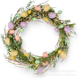 Easter Wreath With Bunny Eggs Rattan Garland Wall Hanging Home Front Decoration Holiday Decor Light Yellow YD086 - Product Image 3