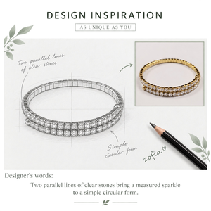 Pulsera de Doble Hilera de Circonitas Cúbicas de Acero Inoxidable con Baño de Oro de 14K, Diseño Circular Segmentado, para Mujer, Modelo SZ1948 - Product Image 3