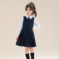 Ensemble de robe pinafore style preppy pour filles, jupe plissée uniforme scolaire pour filles de 6 à 14 ans