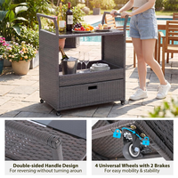 Chariot de service extérieur en osier, portable, avec grand espace de rangement, sur roulettes, pour jardin et barbecue