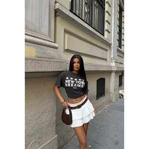 <b>Summer</b> Casual <b>White</b> A-Line Mini <b>Skirt</b> Embroidered Print XS Size Straight Cut Natural Waistline Made Spandex Silk Knitted Fabric - Product Image 6