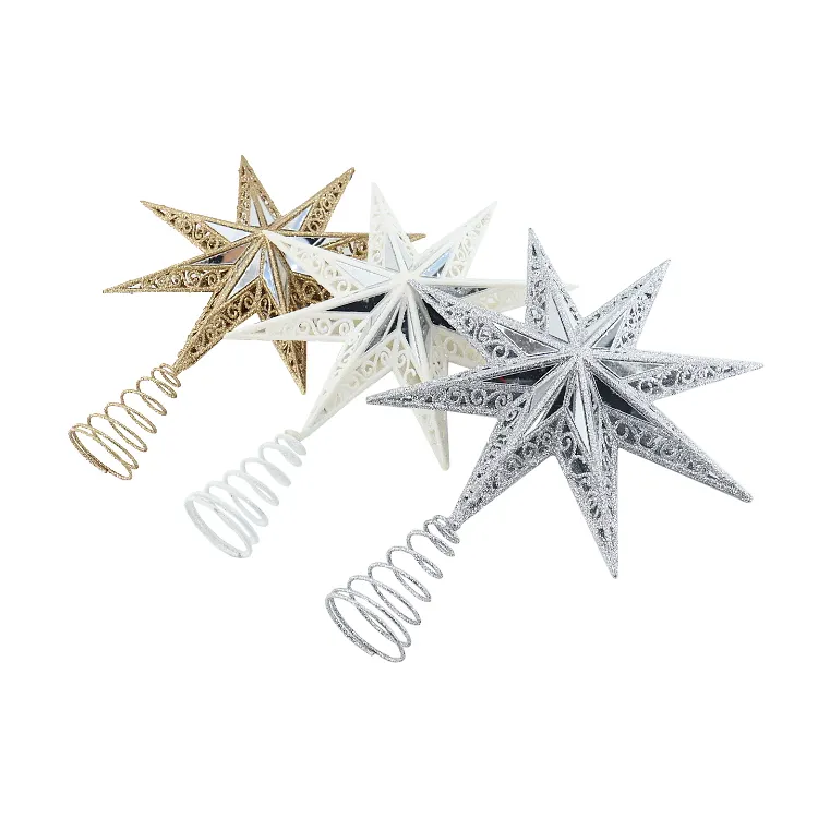 Zhengtian Glittered Christmas Tree Topper Metal Christmas Treetop Hallow Wire Star Topper para Navidad Decoración del hogar