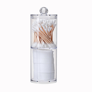 Petite boîte de rangement ronde en plastique PS transparent pour cotons-tiges et disques démaquillants, avec couvercle anti-poussière pour bureau. - Product Image 4
