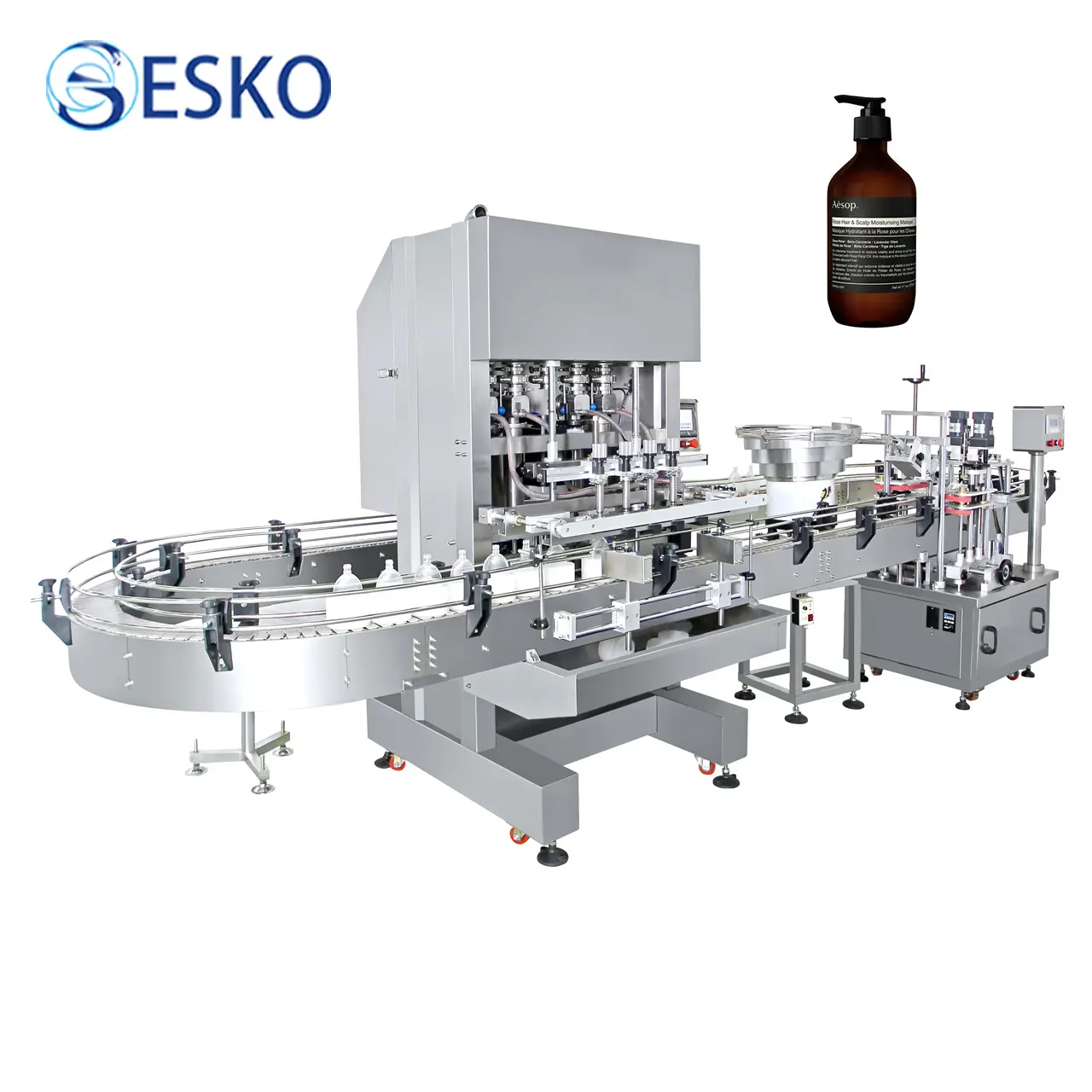 ESKO自動4ノズルピストンボトルフィラークリーム化粧品生産シャンプーボトル充填機