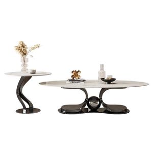 Juego de Mesa de Centro de Acero de Diseño Moderno <span class=keywords><strong>y</strong></span> Sencillo, Estilo Vintage de Lujo Ligero, con Tapa de Pizarra, Garantía de 3 Años, Multifuncional, Fácil de Limpiar, para el Hogar - Product Image 4