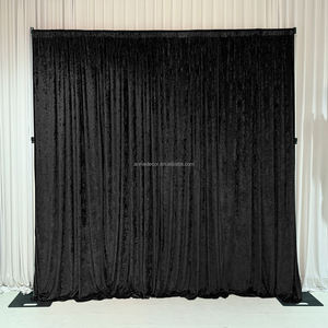 Mewah kustom hitam emas beludru kain tirai dan gorden langit-langit panel latar belakang pernikahan acara pesta dekorasi panggung - Product Image 2