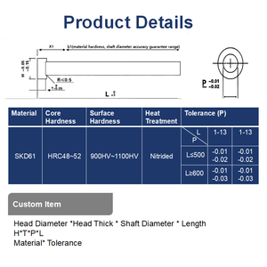Perno Estrattore Micro SKD61 DIN 1530, Pino Estrattore 1mm 1.5mm 2mm 2.5mm 3mm Resistente all'Usura per Stampi in Metallo e Pressofusione - Product Image 3