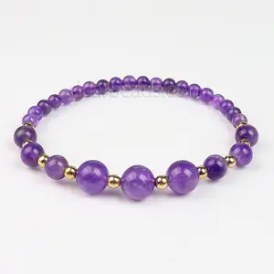 Natural Colour Amethyst Crystals Bracelet,Graduated Stone Healing Durable Stretch Cord Bracelets For Women Gift