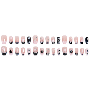 Uñas Postizas Francesas con Diseño de Estrella Blanca y <span class=keywords><strong>Negra</strong></span>, Estilo Y2K, Color Nude, con Pedrería, Cortas y Cuadradas, para <span class=keywords><strong>Manicura</strong></span> Diaria - Product Image 3