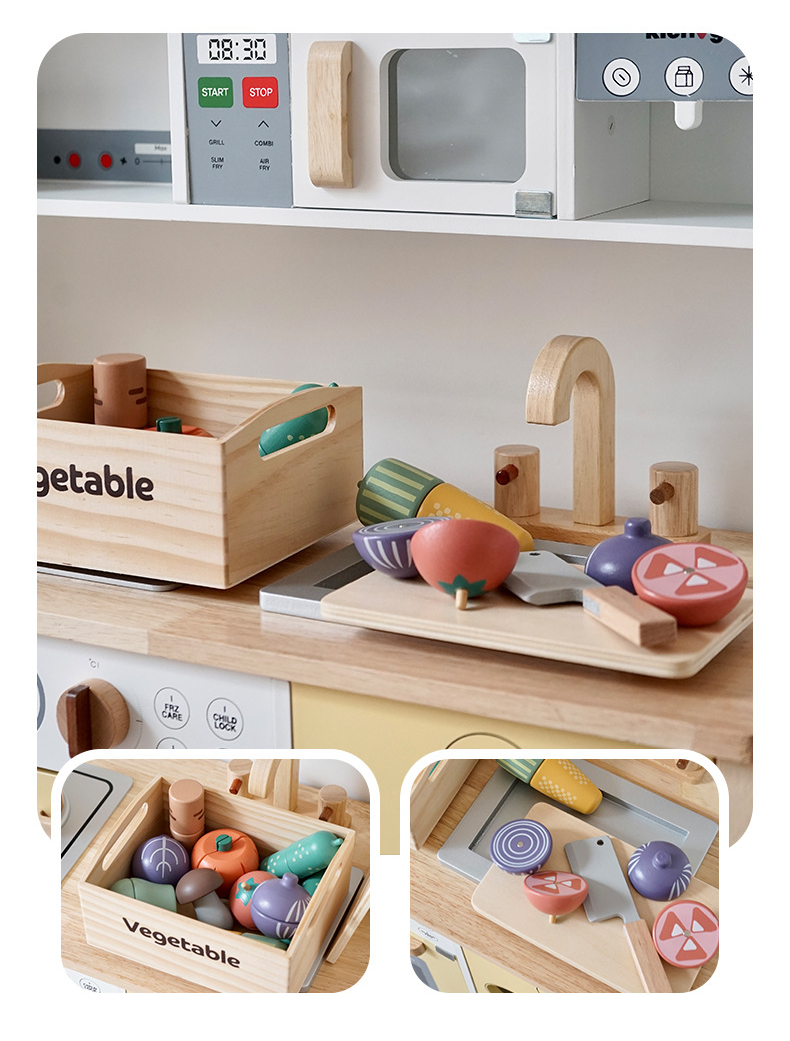 Kids Kitchen Set Pretend Play Plastic Fruit and Vegetable Cut Toys Trolley  Basket Girls Kitchen Food Toy