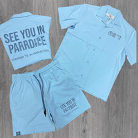 Kustom celana pendek musim panas dan kemeja 2 potong Set Track Suit pria pakaian olahraga