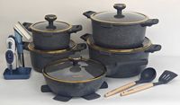Ensemble complet de 21 pièces : Batterie de cuisine en aluminium (casseroles 20/24/28/32CM, faitout 28CM, poêle à frire profonde 28CM), Kit de nettoyage, Articles de préparation pour les fêtes, Vente de matériel