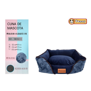 Ensemble de trois lits carrés pour animaux de compagnie en velours à motif crocodile et cristal, super doux, bleu - Product Image 2