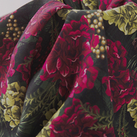 Tissu challis uni en rayonne 100% imprimé numérique vintage à gros motif de rose, faible MOQ personnalisé, pour robe femme