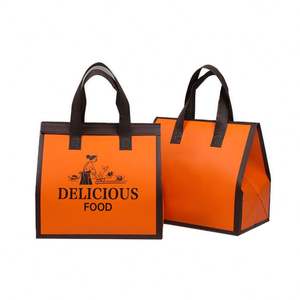 Bolsa Térmica Portátil Autoadhesiva Desechable Personalizada de Color Naranja para Comida para Llevar, Bolsa Aislante de Tela No Tejida para Entrega de Café con Dibujos Animados - Product Image 1