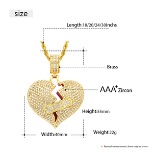 Nuevo Collar con Colgante de Corazón Roto, Color Oro y Plata, con Circonita, Estilo Hip Hop, con Cadena de Cuerda para Hombre - Product Image 6