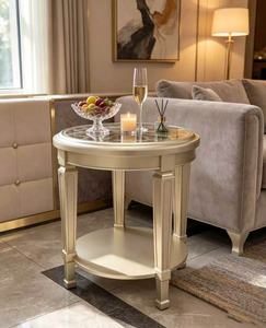Table d'appoint ronde en verre couleur or champagne avec étagère inférieure pour salon - Product Image 2