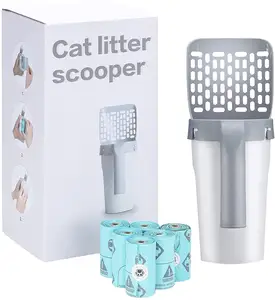 Tragbare integrierte Katzenstreu schaufel Hochleistungs-Kätzchen-Katzenstreu schaufel mit Abfall beuteln Haustier reinigungs mittel
